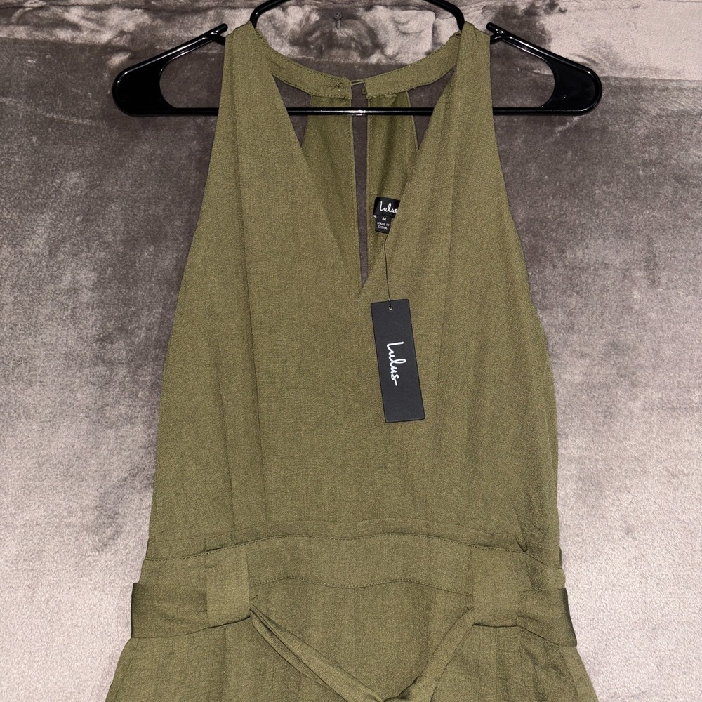 Lulus In the City Surplice Jumpsuit Womens Medium Olive Green Lined Sleeveless - Picture 8 of 16